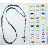 Hematite And Assorted Color Cats eye Necklace Rosary with Crucifixion 24inch